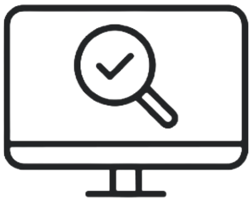 Computer screen with a magnifying glass over a check mark icon